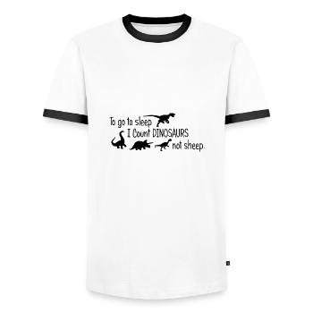 Pour dormir, je compte les dinosaures, pas les moutons - T-shirt contrasté Homme - blanc/noir - Devant - AI Model Female 172 light (172cm) & AI Model Male 178 dark (178cm)