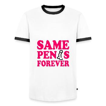 Same penis forever - Männer Kontrast-T-Shirt - Weiß/Schwarz - Vorne - AI Model Female 172 light (172cm) & AI Model Male 178 dark (178cm)