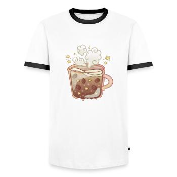Kaffee - Männer Kontrast-T-Shirt - Weiß/Schwarz - Vorne - AI Model Female 172 light (172cm) & AI Model Male 178 dark (178cm)