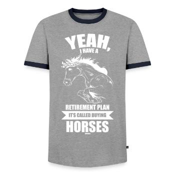 Pension Horses old Grandma Grandpa - Men's Ringer Shirt - grey/navy  - Front - AI Model Female 172 light (172cm) & AI Model Male 178 light (178cm)