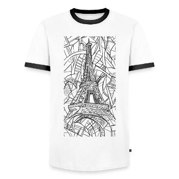 Paris Tour Eiffel France City Skyline Line Art - T-shirt contrasté Homme - blanc/noir - Devant - AI Model Female 172 light (172cm) & AI Model Male 178 dark (178cm)