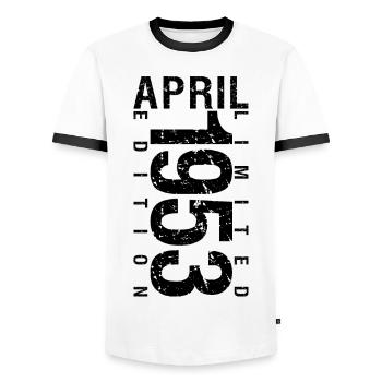 Birthday April 1953 April born in April 1953 - Men's Ringer Shirt - white/black - Front - AI Model Female 172 light (172cm) & AI Model Male 178 dark (178cm)