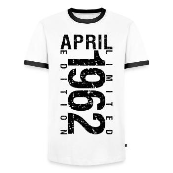 Birthday April 1962 April born in April 1962 - Men's Ringer Shirt - white/black - Front - AI Model Female 172 light (172cm) & AI Model Male 178 dark (178cm)