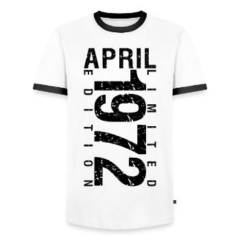 Anniversaire Avril 1972 Avril né en Avril 1972 - T-shirt contrasté Homme - blanc/noir - Devant - AI Model Female 172 light (172cm) & AI Model Male 178 dark (178cm)