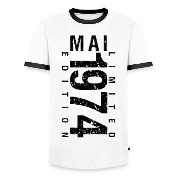 Anniversaire Mai 1974 Mai né en May 1974 - T-shirt contrasté Homme - blanc/noir - Devant - AI Model Female 172 light (172cm) & AI Model Male 178 dark (178cm)