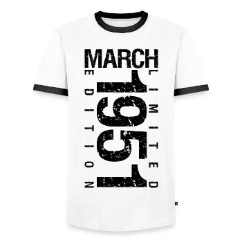 Birthday March 1951 March born in March - Men's Ringer Shirt - white/black - Front - AI Model Female 172 light (172cm) & AI Model Male 178 dark (178cm)