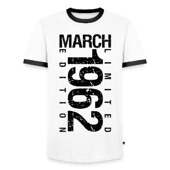 Birthday March 1962 March born in March - Men's Ringer Shirt - white/black - Front - AI Model Female 172 light (172cm) & AI Model Male 178 dark (178cm)