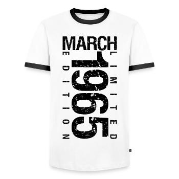 Birthday March 1965 March born in March - Men's Ringer Shirt - white/black - Front - AI Model Female 172 light (172cm) & AI Model Male 178 dark (178cm)