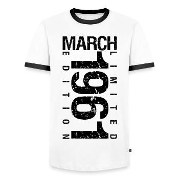 Birthday March 1961 March born in March - Men's Ringer Shirt - white/black - Front - AI Model Female 172 light (172cm) & AI Model Male 178 dark (178cm)