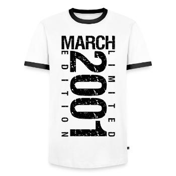 Birthday March 2001 March born in March - Men's Ringer Shirt - white/black - Front - AI Model Female 172 light (172cm) & AI Model Male 178 dark (178cm)