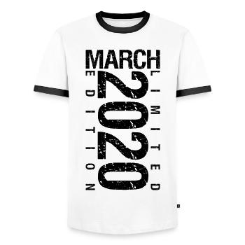 Birthday March 2020 March born in March - Men's Ringer Shirt - white/black - Front - AI Model Female 172 light (172cm) & AI Model Male 178 dark (178cm)