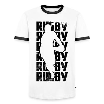 Rugby player sketch - Men's Ringer Shirt - white/black - Front - AI Model Female 172 light (172cm) & AI Model Male 178 dark (178cm)
