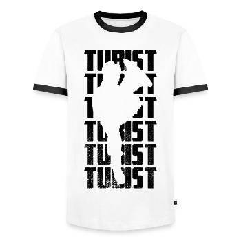 Funny tuba player - Men's Ringer Shirt - white/black - Front - AI Model Female 172 light (172cm) & AI Model Male 178 dark (178cm)