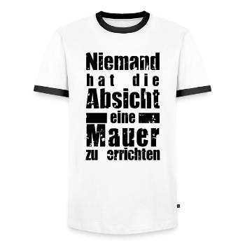 Niemand hat die Absicht eine Mauer zu errichten - Männer Kontrast-T-Shirt - Weiß/Schwarz - Vorne - AI Model Female 172 light (172cm) & AI Model Male 178 dark (178cm)