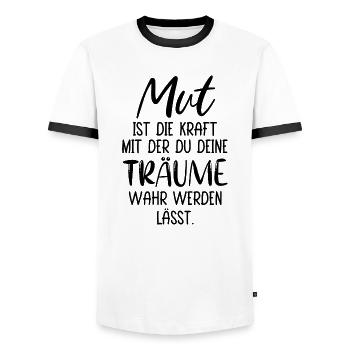 MUT KRAFT TRÄUME TAPFER SIEGER HELD KÄMPFER ZIEL - Männer Kontrast-T-Shirt - Weiß/Schwarz - Vorne - AI Model Female 172 light (172cm) & AI Model Male 178 dark (178cm)