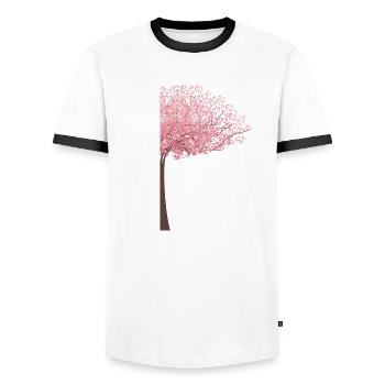 Sakura Tree Japanese Cherry Blossoms - Men's Ringer Shirt - white/black - Front - AI Model Female 172 light (172cm) & AI Model Male 178 dark (178cm)