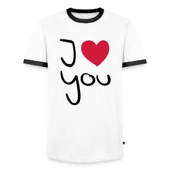 love_you_3_f2 - T-shirt contrasté Homme - blanc/noir - Devant - AI Model Female 172 light (172cm) & AI Model Male 178 dark (178cm)