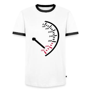 speed__f2 - Men's Ringer Shirt - white/black - Front - AI Model Female 172 light (172cm) & AI Model Male 178 dark (178cm)