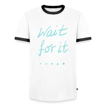 wait for it - Men's Ringer Shirt - white/black - Front - AI Model Female 172 light (172cm) & AI Model Male 178 dark (178cm)
