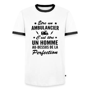 perfection ambulancier / humour ambulancier - T-shirt contrasté Homme - blanc/noir - Devant - AI Model Female 172 light (172cm) & AI Model Male 178 dark (178cm)