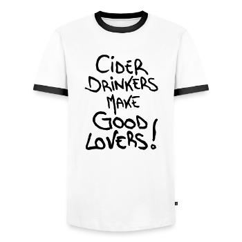 Cider Drinkers make good Lovers Cider Fruit Wine - Men's Ringer Shirt - white/black - Front - AI Model Female 172 light (172cm) & AI Model Male 178 dark (178cm)