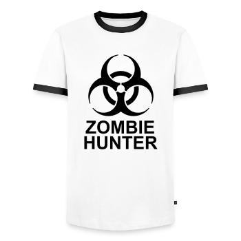 zombie hunter Halloween Quote - Men's Ringer Shirt - white/black - Front - AI Model Female 172 light (172cm) & AI Model Male 178 dark (178cm)