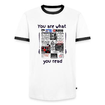 Du Bist - Nachrichten - Männer Kontrast-T-Shirt - Weiß/Schwarz - Vorne - AI Model Female 172 light (172cm) & AI Model Male 178 dark (178cm)
