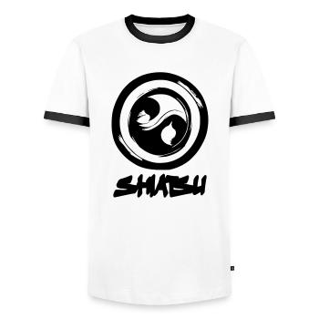 Shiatsu Yoga Méditation Massage Bouddha Vecteur 2 - T-shirt contrasté Homme - blanc/noir - Devant - AI Model Female 172 light (172cm) & AI Model Male 178 dark (178cm)