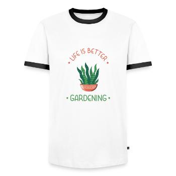 Life With Gardening Plants Nature Lover Gardener - Men's Ringer Shirt - white/black - Front - AI Model Female 172 light (172cm) & AI Model Male 178 dark (178cm)