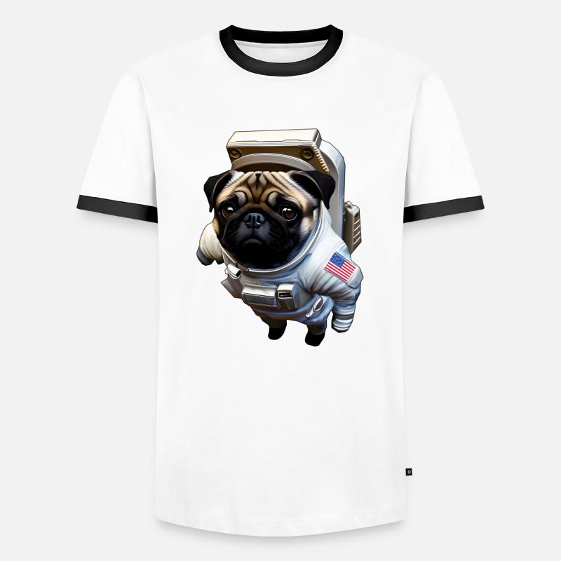 Pug floating in space - Men's Ringer Shirt - white/black