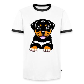 Chiot Rottweiler Chien Chiens Rottweiler Chiot - T-shirt contrasté Homme - blanc/noir - Devant - AI Model Female 172 light (172cm) & AI Model Male 178 dark (178cm)