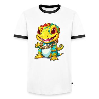 Lézard d’or - T-shirt contrasté Homme - blanc/noir - Devant - AI Model Female 172 light (172cm) & AI Model Male 178 dark (178cm)