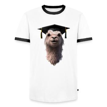 Schulabschluss Bachelor Absolvent Alpaka Studium - Männer Kontrast-T-Shirt - Weiß/Schwarz - Vorne - AI Model Female 172 light (172cm) & AI Model Male 178 dark (178cm)