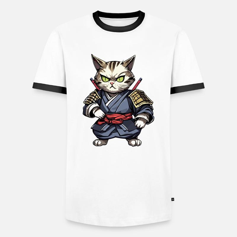 Samurai-Katze #15 - Männer Kontrast-T-Shirt - Weiß/Schwarz
