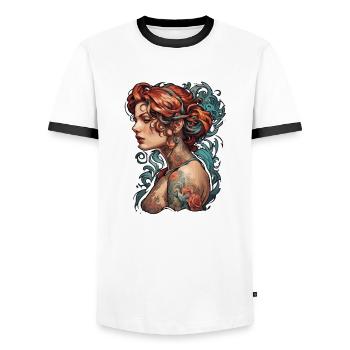Frau / hübsch / Porträt / Tattoo / Model - Männer Kontrast-T-Shirt - Weiß/Schwarz - Vorne - AI Model Female 172 light (172cm) & AI Model Male 178 dark (178cm)