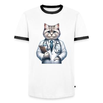 Cute Cat Doctor - Men's Ringer Shirt - white/black - Front - AI Model Female 172 light (172cm) & AI Model Male 178 dark (178cm)