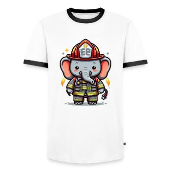 Pompier éléphant mignon - T-shirt contrasté Homme - blanc/noir - Devant - AI Model Female 172 light (172cm) & AI Model Male 178 dark (178cm)