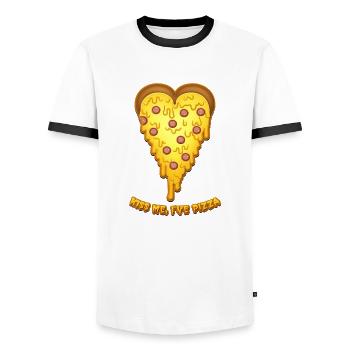 Kiss me, I've pizza, Valentine's day pizza heart - Men's Ringer Shirt - white/black - Front - AI Model Female 172 light (172cm) & AI Model Male 178 dark (178cm)