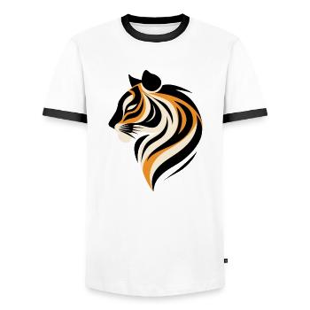 Modernes Tigerportrait - Männer Kontrast-T-Shirt - Weiß/Schwarz - Vorne - AI Model Female 172 light (172cm) & AI Model Male 178 dark (178cm)