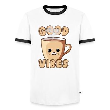 Tasse pour chat mignon - T-shirt contrasté Homme - blanc/noir - Devant - AI Model Female 172 light (172cm) & AI Model Male 178 dark (178cm)