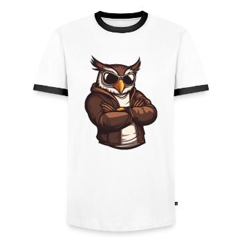 Owl Comic Cool - Men's Ringer Shirt - white/black - Front - AI Model Female 172 light (172cm) & AI Model Male 178 dark (178cm)