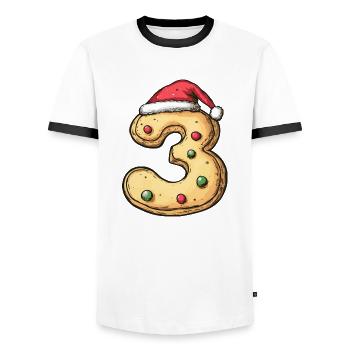 3 Number Christmas Cookie - Men's Ringer Shirt - white/black - Front - AI Model Female 172 light (172cm) & AI Model Male 178 dark (178cm)