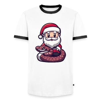 serpent cobra père noël dessin animé - T-shirt contrasté Homme - blanc/noir - Devant - AI Model Female 172 light (172cm) & AI Model Male 178 dark (178cm)