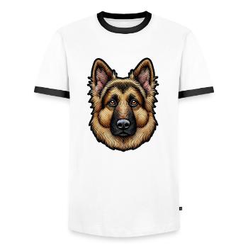 Deutscher Schäferhund – Intelligent und loyal - Männer Kontrast-T-Shirt - Weiß/Schwarz - Vorne - AI Model Female 172 light (172cm) & AI Model Male 178 dark (178cm)