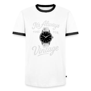 For collectors, there is always time for vintage watches - Men's Ringer Shirt - white/black - Front - AI Model Female 172 light (172cm) & AI Model Male 178 dark (178cm)