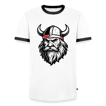 Viking Helmet Odin - Men's Ringer Shirt - white/black - Front - AI Model Female 172 light (172cm) & AI Model Male 178 dark (178cm)
