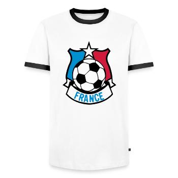 France flag football supporter ecusson7 ba - Men's Ringer Shirt - white/black - Front - AI Model Female 172 light (172cm) & AI Model Male 178 dark (178cm)
