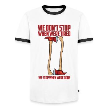 Fireman - Firefighter Motto American - Station - Männer Kontrast-T-Shirt - Weiß/Schwarz - Vorne - AI Model Female 172 light (172cm) & AI Model Male 178 dark (178cm)