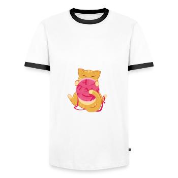 Easily Distracted By Yoga & Wool Katze Stricken - Männer Kontrast-T-Shirt - Weiß/Schwarz - Vorne - AI Model Female 172 light (172cm) & AI Model Male 178 dark (178cm)