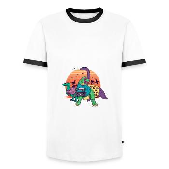 Easily Distracted By Dinosaurs Dinosaurier Dino - Men's Ringer Shirt - white/black - Front - AI Model Female 172 light (172cm) & AI Model Male 178 dark (178cm)